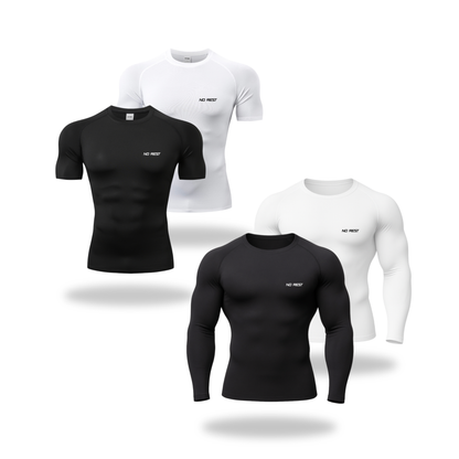 4 Compression Shirts unisex im ALL IN Bundle– eng anliegende Performance Sportshirts für intensives Training